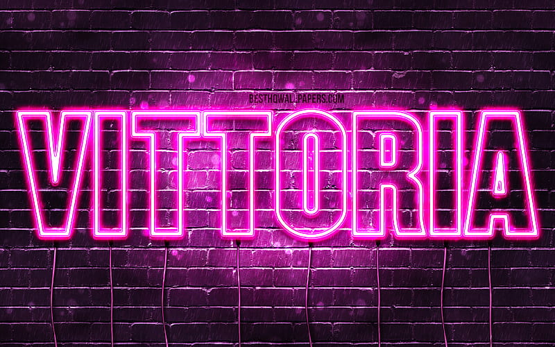 Vittoria with names, female names, Vittoria name, purple neon lights, Happy Birtay Vittoria, popular italian female names, with Vittoria name, HD wallpaper