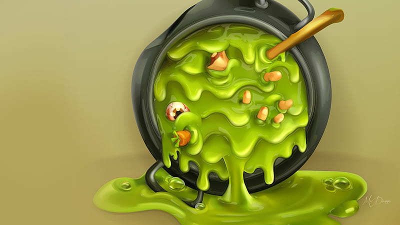 Witches Brew, green, Halloween, pot, goo, HD wallpaper