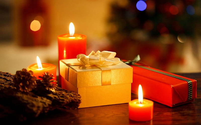 Merry Christmas, Christmas, lighted, candles, gifts, HD wallpaper | Peakpx
