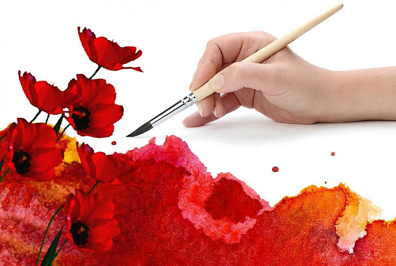 Painting red tulips, red, art, paint, flowers, painter, tulips, HD wallpaper