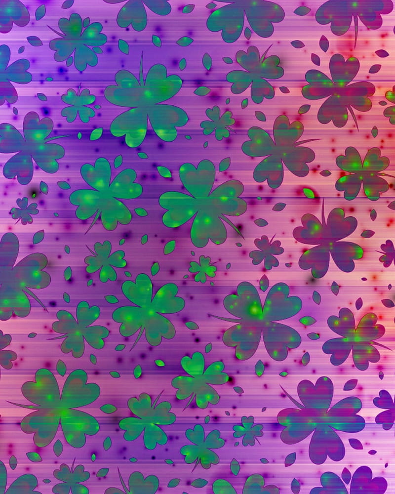 Clover Galaxy, clovers, cute, floral, green, irish, luck, pattern, pink, shamrocks, sparkle, HD phone wallpaper