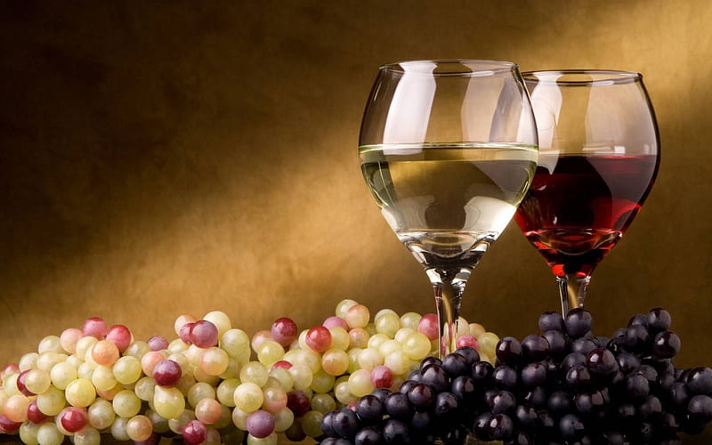A glass of wine, Grapes, Wine, Red Wine, White Wine, Glass, HD wallpaper