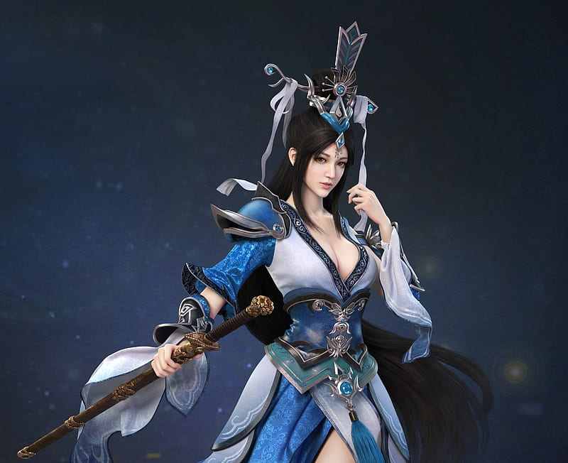 Yu Jian, fantasy, girl, haiguang tam, white, blue, HD wallpaper