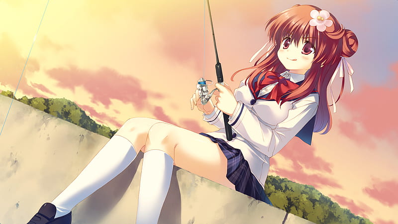Blue haired anime character, anime, fishing rod HD wallpaper | Wallpaper  Flare