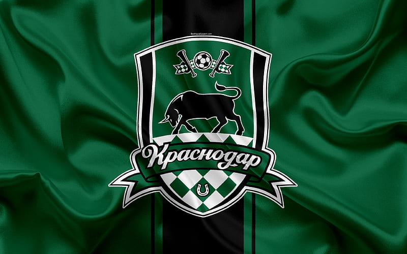 FC Krasnodar Russian football club, logo, emblem, Russian football championship, Premier League, football, Krasnodar, Russia, silk flag, HD wallpaper