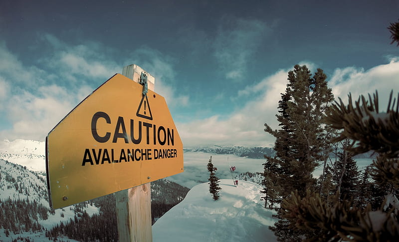 caution avalanche danger signage during winter, HD wallpaper