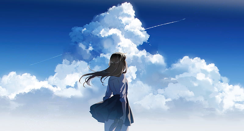Anime School Girl Watching Clear Sky, anime-girl, anime, artist, artwork, digital-art, HD wallpaper