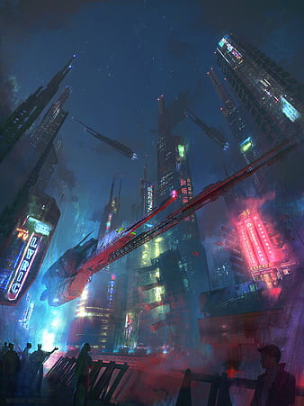 Cyberpunk Sci-Fi City 4K Wallpaper iPhone HD Phone #3371m