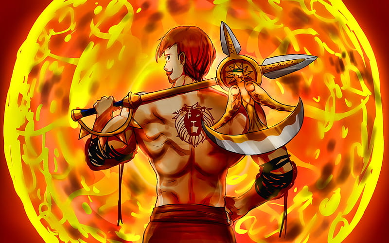 Escanor fiery sun, The Seven Deadly Sins, manga, Nanatsu no Taizai, Escanor with axe, HD wallpaper