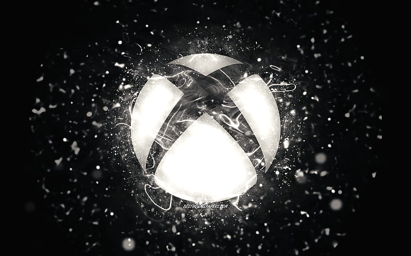 Xbox white logo, white neon lights, creative, black abstract background, Xbox logo, OS, Xbox, HD wallpaper