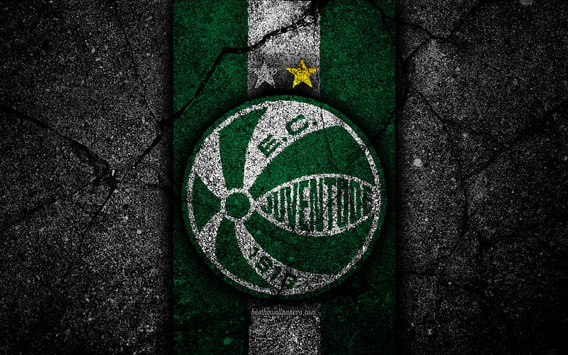 Juventude FC logo, football, Serie B, green and white lines, soccer, Brazil, asphalt texture, Juventude logo, EC Juventude, Brazilian football club, HD wallpaper