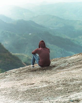 Alone anime, mountain, ocean, view, HD phone wallpaper