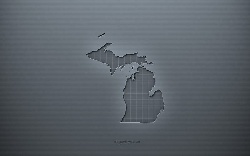 Michigan map, gray creative background, Michigan, USA, gray paper texture, American states, Michigan map silhouette, map of Michigan, gray background, Michigan 3d map, HD wallpaper