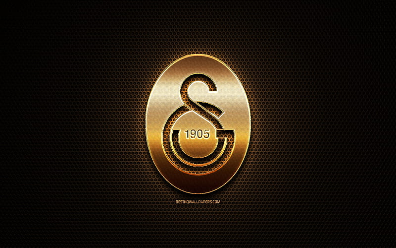 Galatasaray FC, glitter logo, Super Lig, turkish football club, metal grid background, Galatasaray glitter logo, football, soccer, Galatasaray SK, Turkey, HD wallpaper