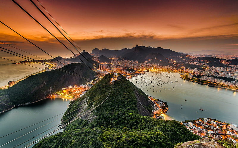 Rio de Janeiro at Sunset, Water, Rio de Janeiro, City, Sunset, HD wallpaper