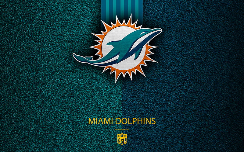 Miami Dolphins american football, logo, leather texture, Miami, Florida, USA, emblem, NFL, National Football League, Eastern Division, HD wallpaper