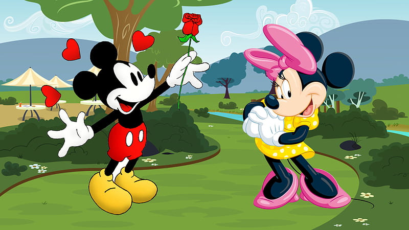 Mickey Minnie Mouse Cartoon Red Rose Cartoon, HD wallpaper