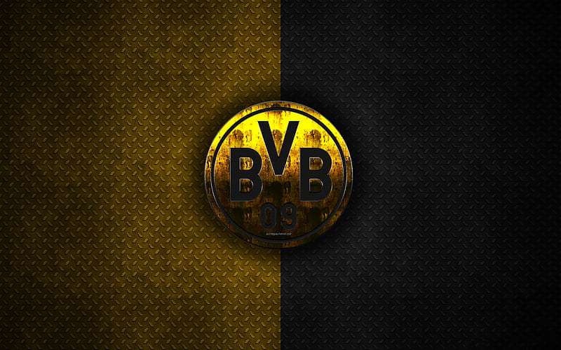 Borussia Dortmund, BVB metal logo, creative art, German football club, Bundesliga, emblem, yellow black metal background, Dortmund, Germany, football, HD wallpaper