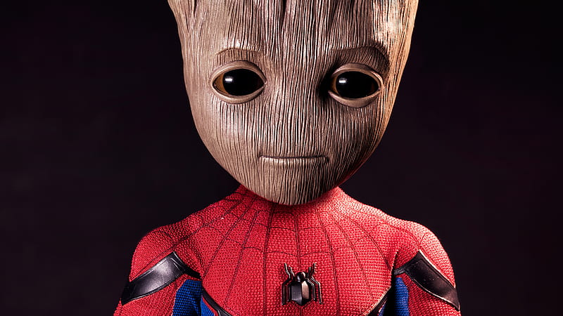 Spider Groot, baby-groot, spiderman, superheroes, flickr, HD wallpaper