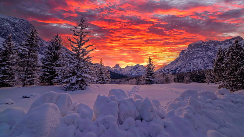 Canadian Rockies Dramatic Sunset , Nature , , and Background, Snow Sunset, HD wallpaper