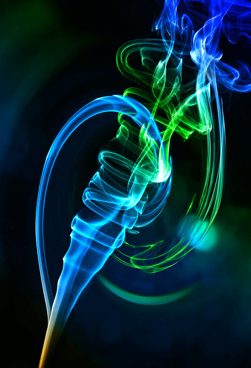 smoke, winding, abstraction, blue, green, HD phone wallpaper