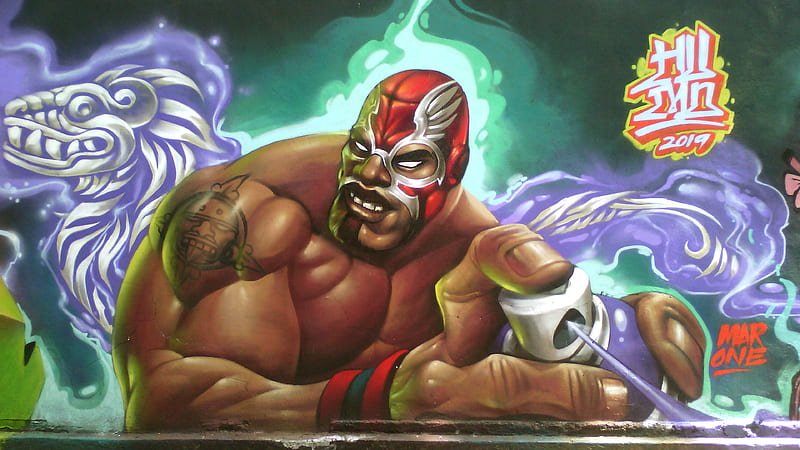 Luchador, art, grafitti, Luchas, street, HD wallpaper
