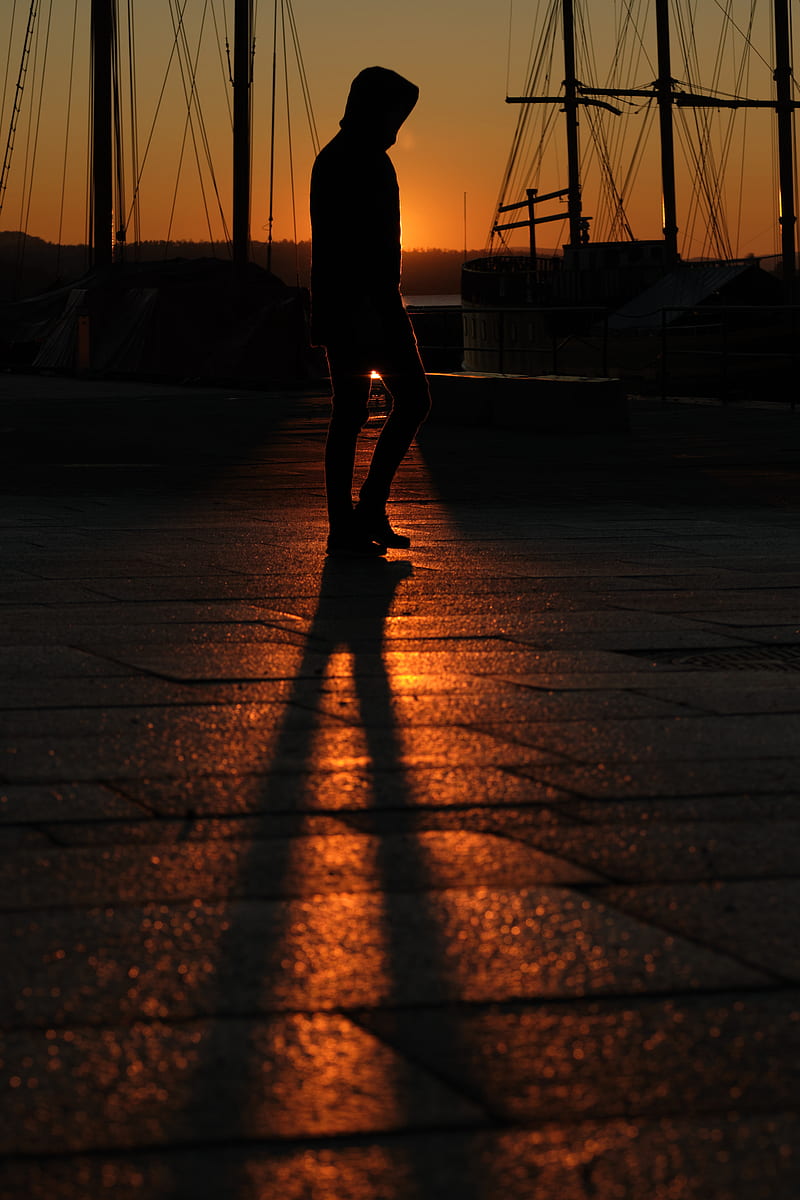 man, silhouette, shadow, sunset, dark, HD phone wallpaper