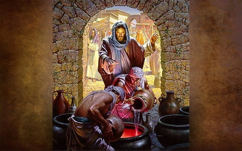 The First Miracle of Jesus, miracle, wine, Mary, Jesus, water, HD wallpaper