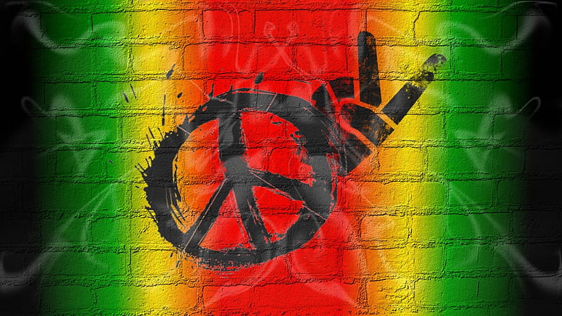 Peace, red, black, yellow, graffiti, wall, green, stone, love, HD wallpaper