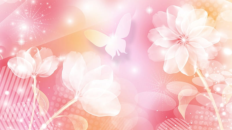 Tenderness, glow, shine, soft, floral, butterfly, summer, feminine, flowers, tender, pink, HD wallpaper