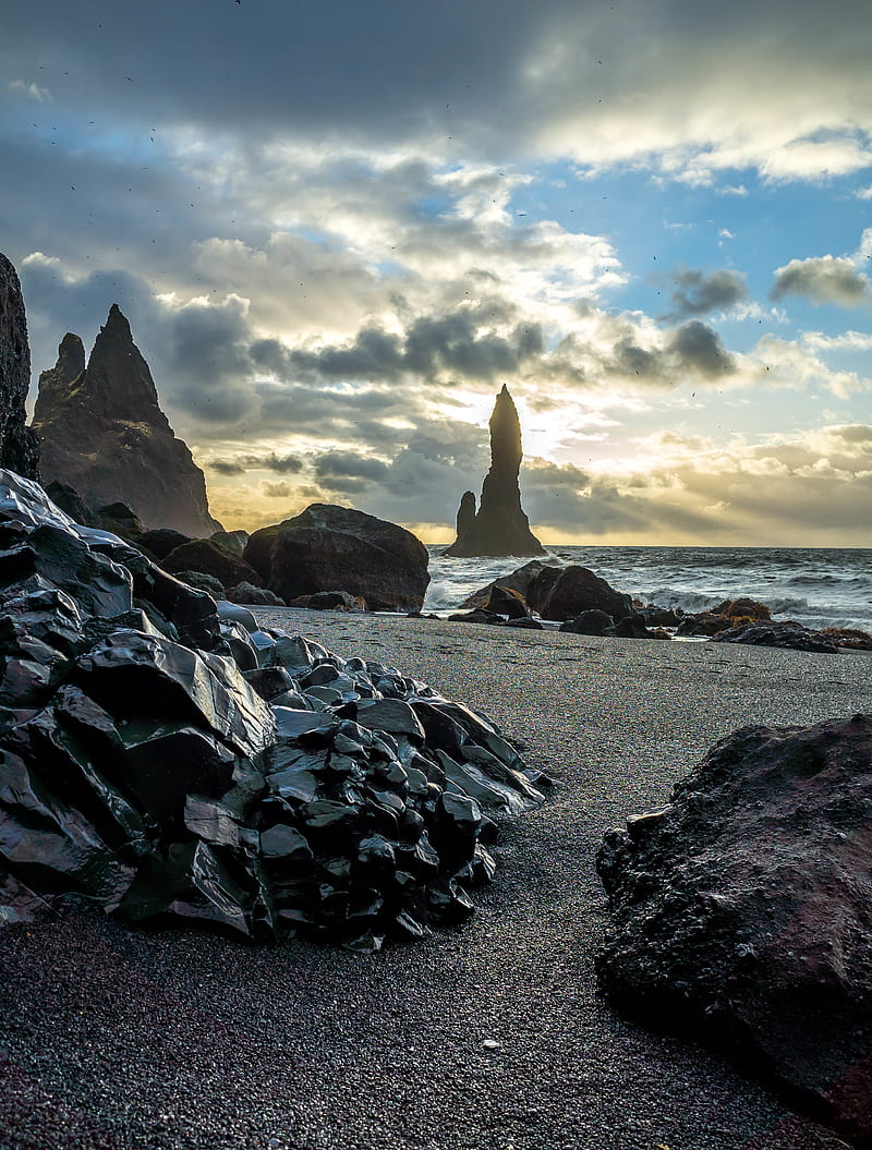 rocks, stones, coast, sea, sky, HD phone wallpaper