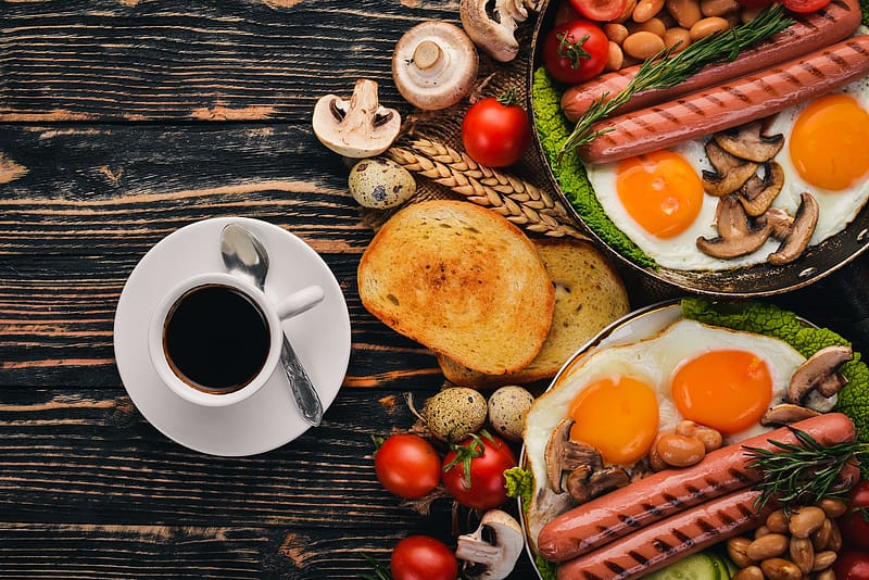 Food, Coffee, Still Life, Cup, Egg, Breakfast, Sausage, HD wallpaper