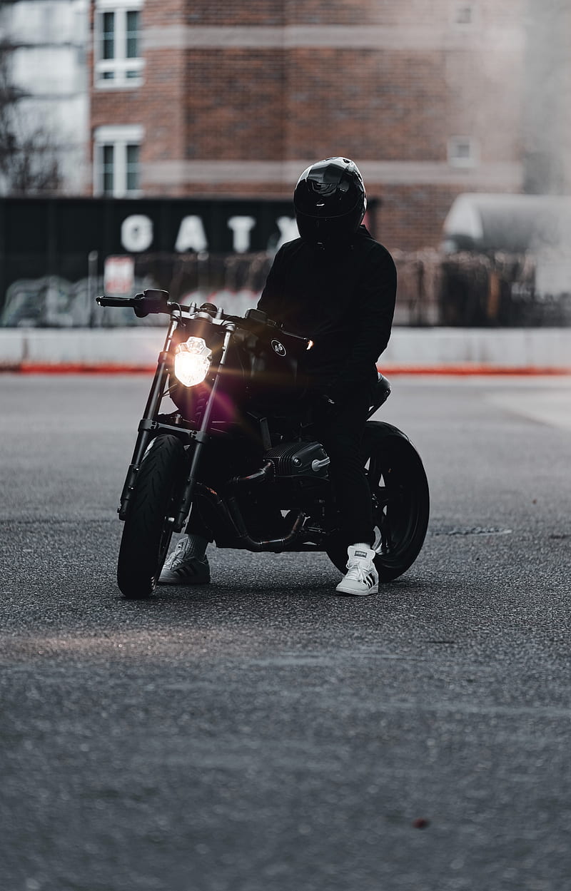 motorcycle, bike, motorcyclist, black, light, road, HD phone wallpaper
