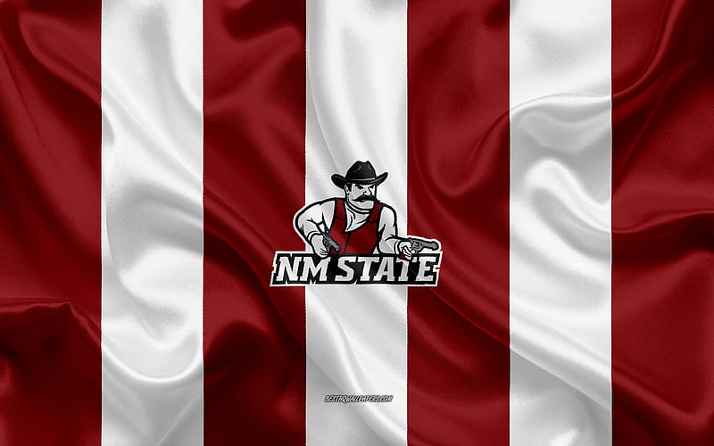 New Mexico State Aggies, American football team, emblem, silk flag, red and white silk texture, NCAA, NNew Mexico State Aggies logo, Las Cruces, New Mexico, USA, American football, HD wallpaper