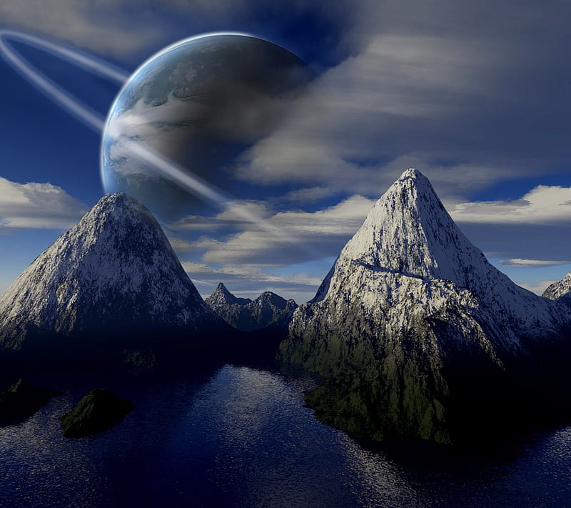 Space, montains, HD wallpaper
