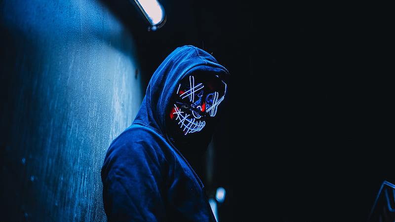 Hoodie Mask Guy, hoodie, mask, graphy, neon, HD wallpaper
