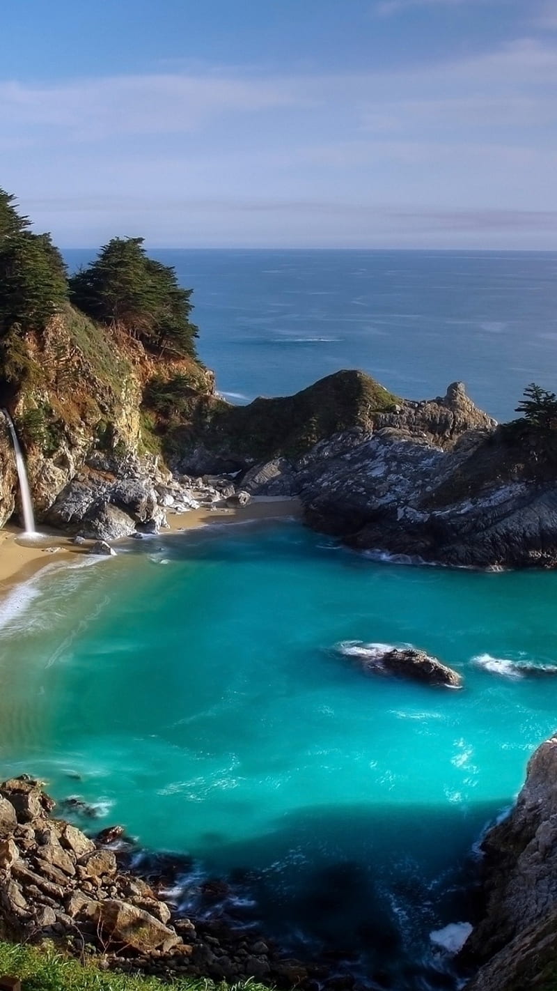 Ocean, nature, ocean bay waterfall, HD phone wallpaper