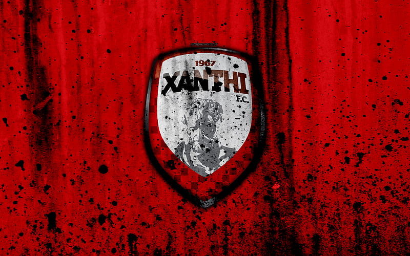 Xanthi FC Greece Super League, grunge, stone texture, logo, emblem, Greek football club, Xanthi, Greece, HD wallpaper