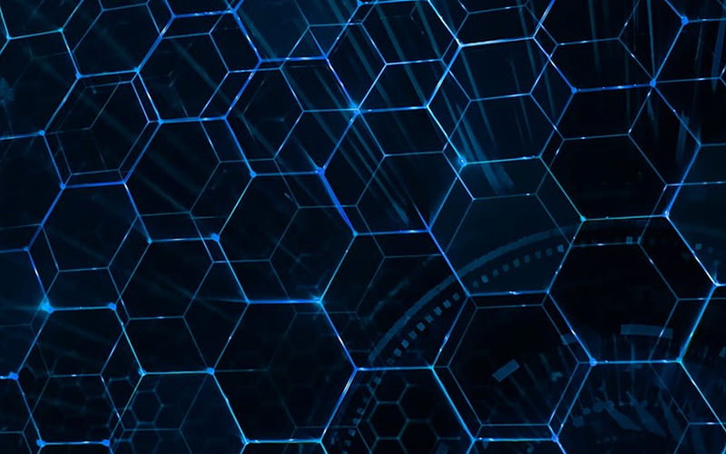3d neon hexagons background, blue creative background, neon blue light hexagons, technology background, HD wallpaper
