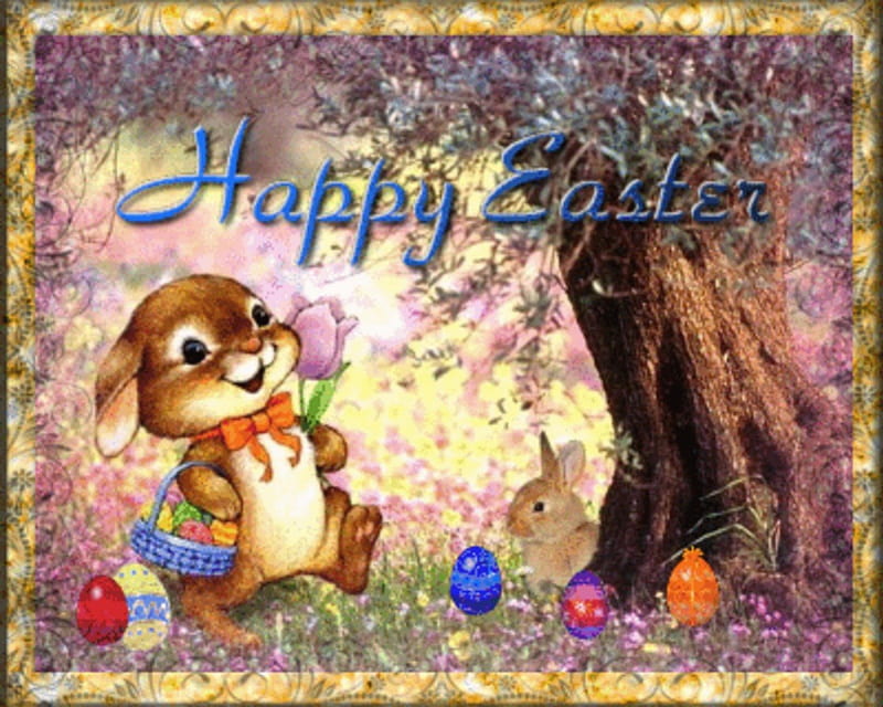 Happy Easter 3, rabbit, ostern, painting, eggs, easter, eastereggs, pascuas, HD wallpaper