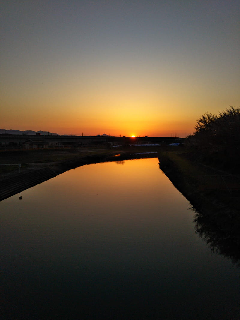 river, sunset, dusk, dark, nature, HD phone wallpaper