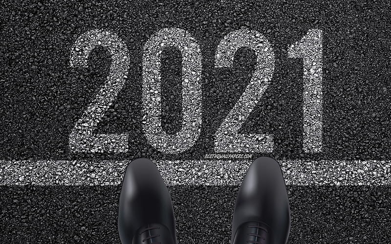 Start 2021, start line, 2021 concepts, Happy New Year 2021, 2021 Beginning, 2021 inscription on asphalt, HD wallpaper