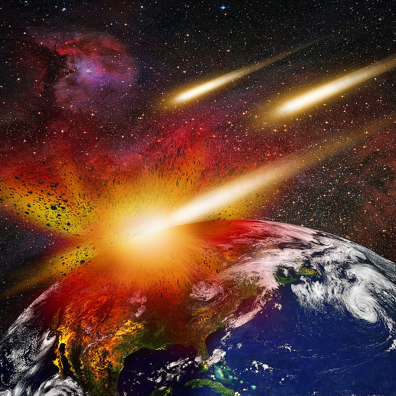 Earth Attack, abstract, asteroid, explosion, galaxy, outer, space, HD phone wallpaper