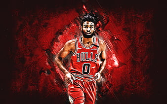 Shaquille Harrison, NBA, Chicago Bulls, red stone background, American ...