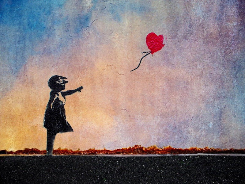 Banksy Heart, Emotion, Kid, Balloon, Heart, Art, Desire, Child, Alone, HD wallpaper
