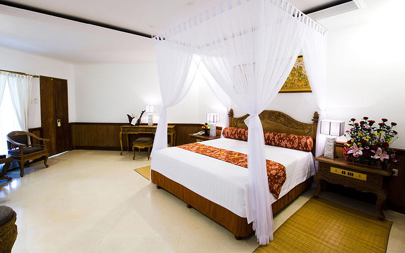 Big classic style bedroom, architecture, big, flowers, bedroom, room, classic, bed, style, HD wallpaper