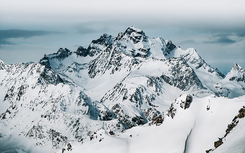 mountain, peak, snow, winter, HD wallpaper