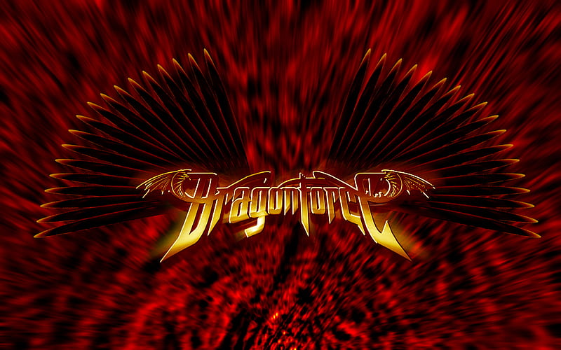 DragonForce, red, wings, music, band, dragon force, metal, dark, reddish, HD wallpaper