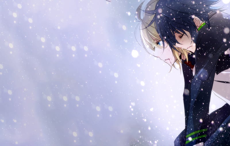 snow, guys, Owari no Seraph, The last Seraphim, Yuichiro Hakua, Michaela Hakua for , section сёнэн, HD wallpaper