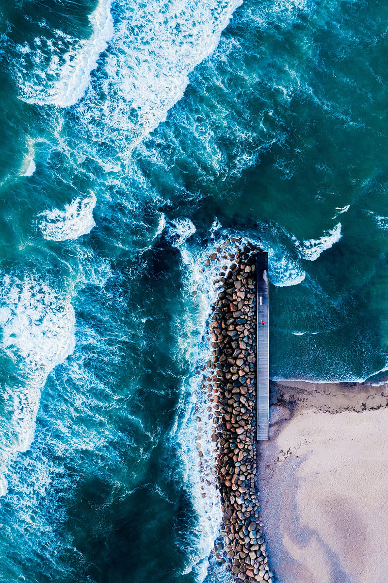 coast, sea, stones, aerial view, foam, HD phone wallpaper